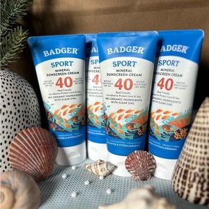 4 Pack of Badger SPF 40 Sport Mineral Sunscreen Cream-Water Resistant Sunscreen